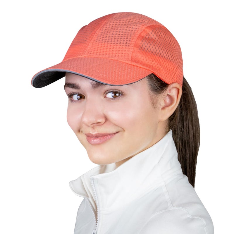 TrailHeads Women's Race Day Performance Running Cap, Lightweight & Quick Drying Mesh Sports Hat with Reflective Trim, Adjustable Fit - Coral - Image 1